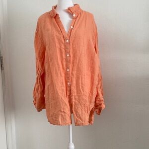 Chico's Peach Linen Button-Up Blouse 100% Linen